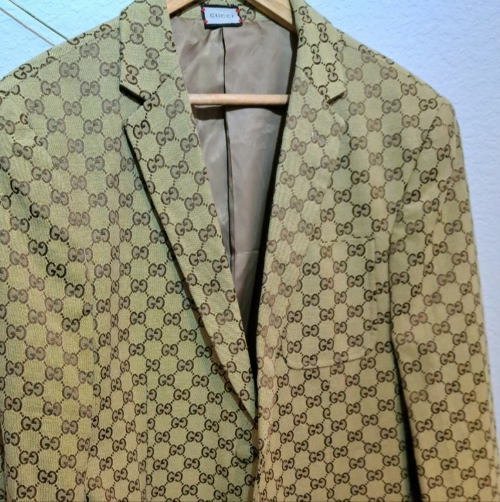 Vintage European Gucci GG Pattern Monogram Suit Blazer 42R
